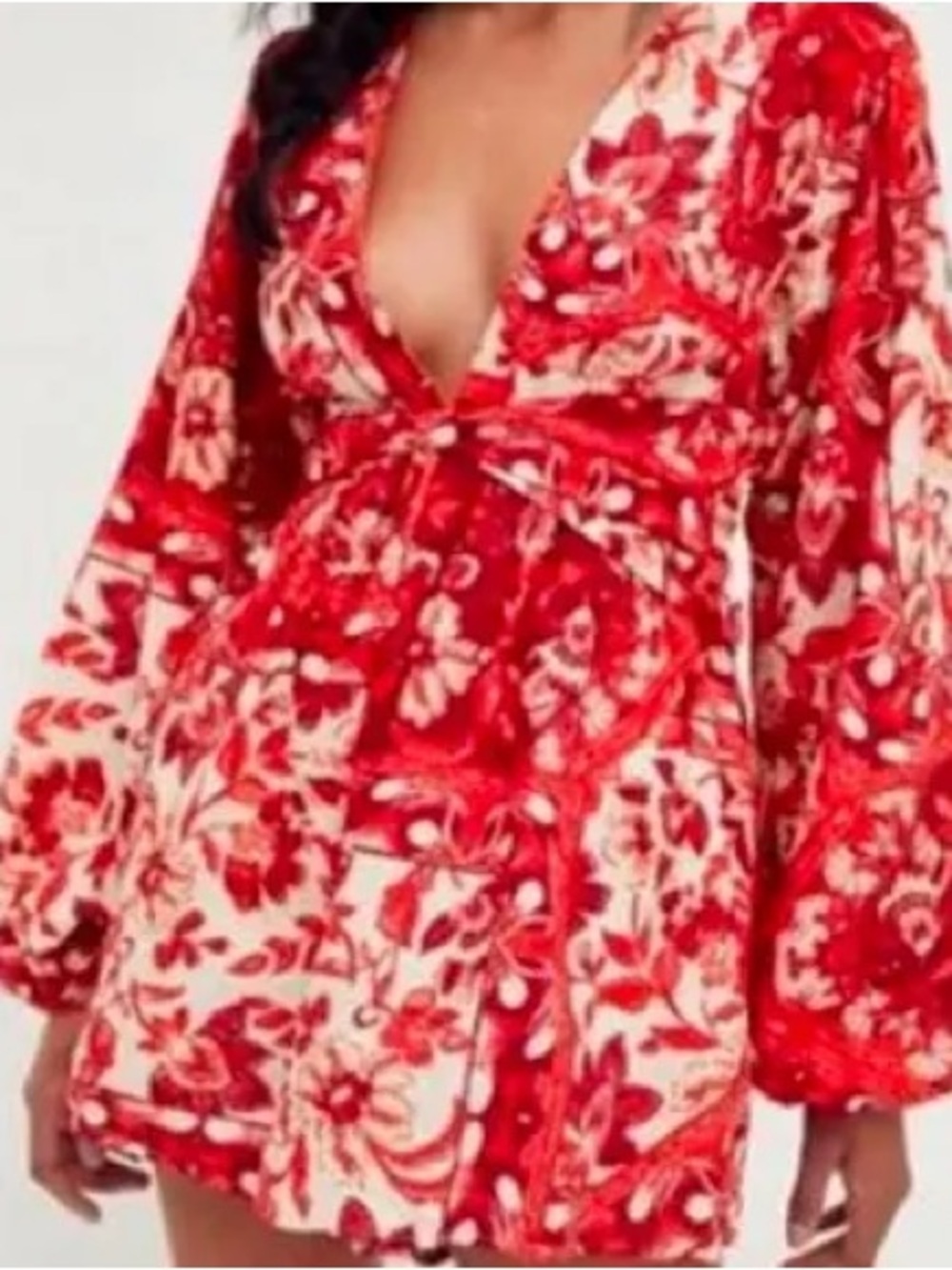 Free People Red Floral Plunge Romper